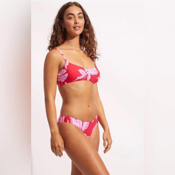 🆕 NWT Seafolly Fleur De Bloom Bralette Bikini Top Chili Red Floral Tropical 4 - Picture 3 of 15